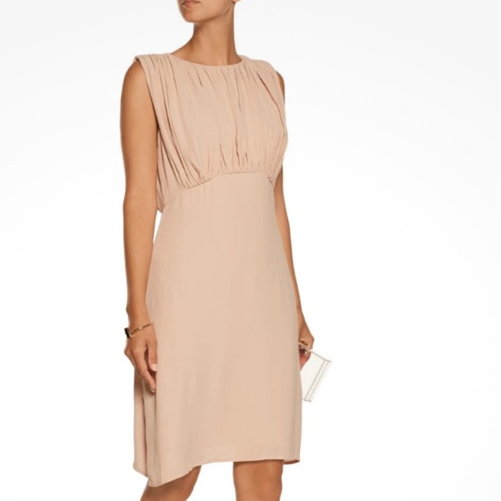 L’Agence Crepe Dress, Sleeveless, Draped Bodice in Sand Nude, Size 2, NWOT